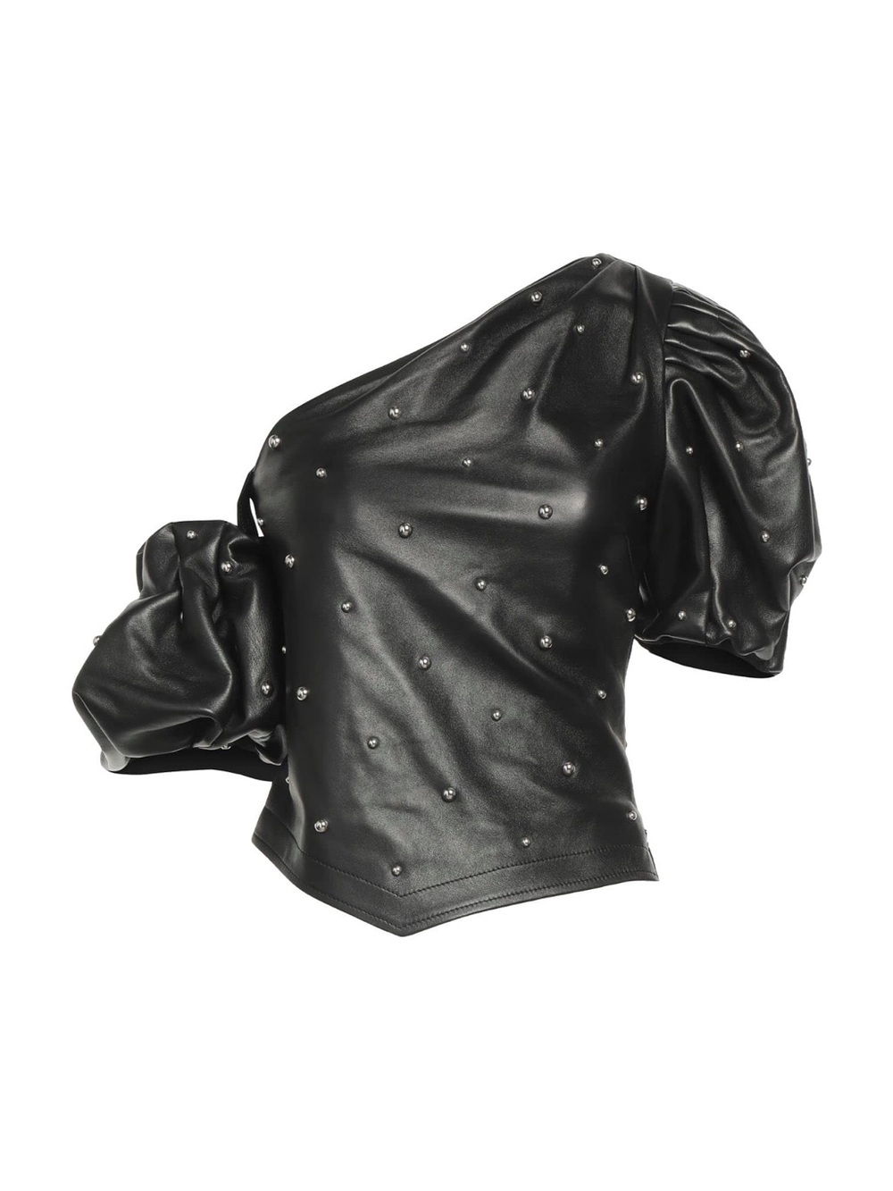 Isabel Marant Black One-Shoulder Puff Sleeve Studded Top